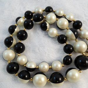 Carolee Black @ White Striped Faux Pearl Gold tone Spacers Necklace 26"